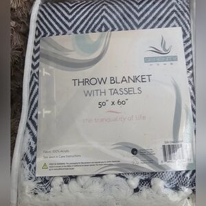 Serenity Black and White Throw Blanket with Tassels